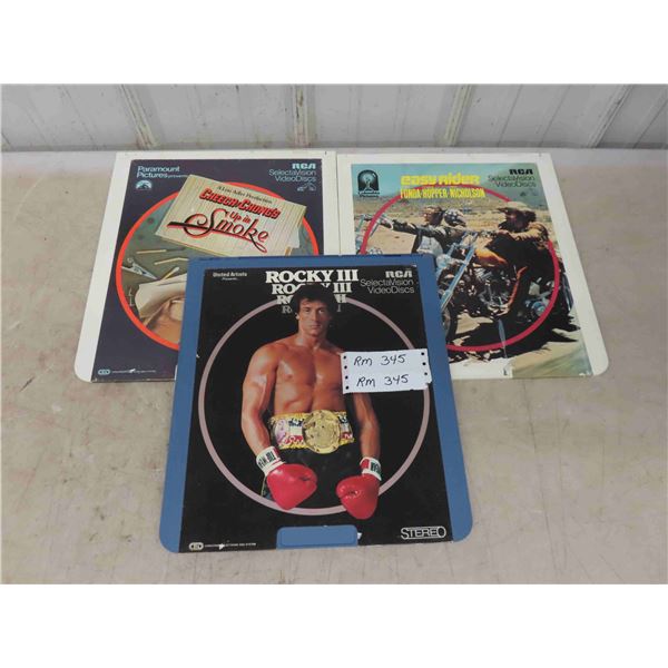 3 Vintage RCA Video Movie Discs : Easy Rider , Cheech and Chongs Up in Smoke , Rock III 
