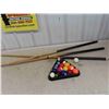 Image 1 : 3 Vintage Billiard Cue Sticks , Balls & Rack 