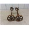 Image 2 : Antique Hit and Miss Cast Wheels with Axle - For Repurpose Projects 