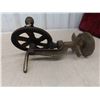 Image 3 : Vintage Hand Crank Stone Grinder , Cast Iron Wheel Castors , Steam Gauge 