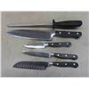 Image 2 : 6 New Cutlery Knives Including Sharpening Knife and Wood Case 