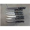 Image 3 : 6 New Cutlery Knives Including Sharpening Knife and Wood Case 