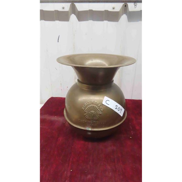 Red Skin Brand Chewing Tobacco Brass Spittoon