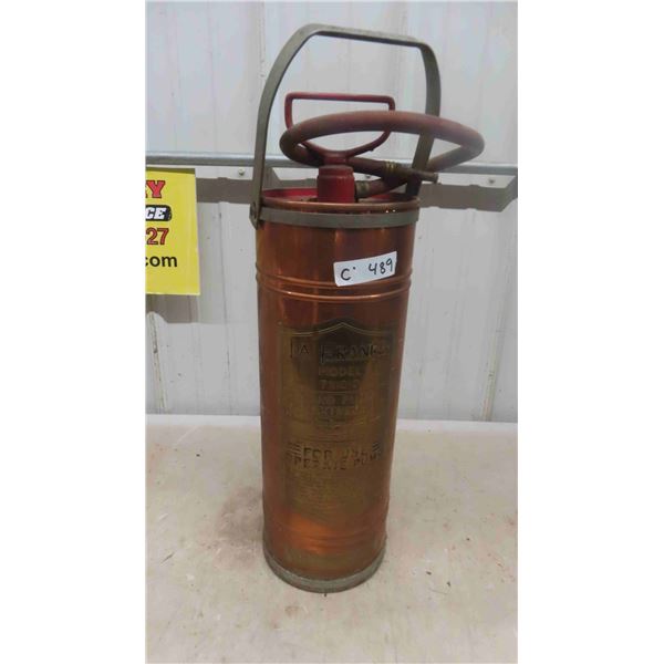 LA France Copper Fire Extinguisher with Brass Tag