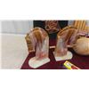 Image 5 : Alabaster Horse Book Ends , Wood Carved Pelican , Copper Deer Art , 