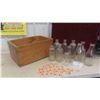 Image 1 : Vintage Milk and Cream Bottles , Cardboard Lids , Wood Crate 20'' x 13 1/4'' x 10'' 