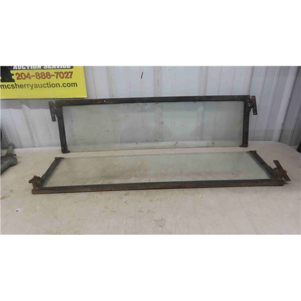 2 Steel Framed 3 Sided Auto Windows 38 3/4'' x 10 1/2'' 