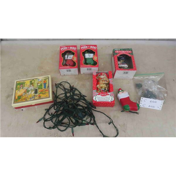 2 New Old Stock Peek a Boo Motion Ornaments, Rotating Ornament, Coca Cola Playing 