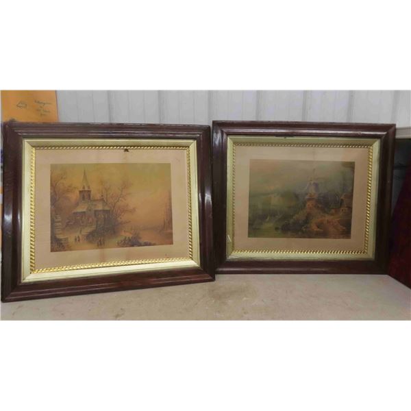 2 Wood Framed Pictures 34'' x 29'' - 1 Is Missing Glass 