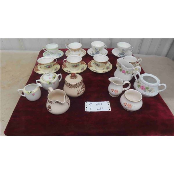 8 China Cups and Saucers , 4 Sets of Cream and Sugar 