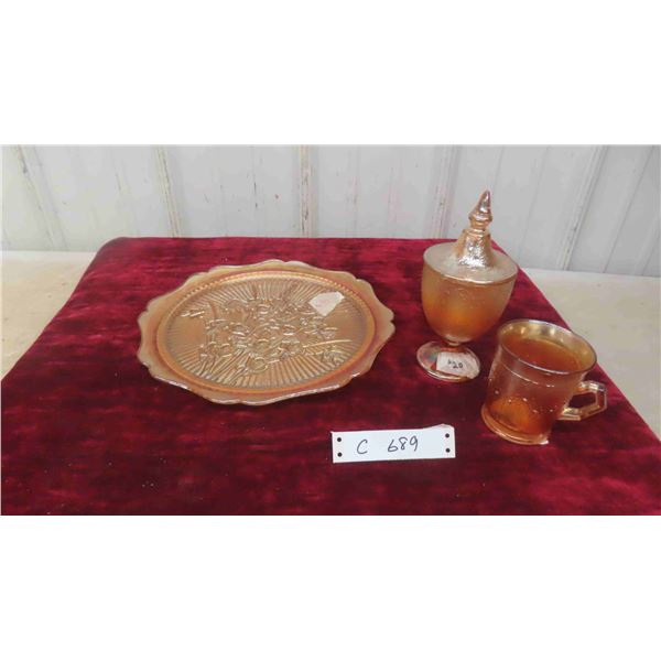 3 Pieces of Carnival Glass