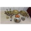 Image 1 : Brass Items: Candle Stick Holders , Decorative Plates , 2 Deer Figurines , Silverplated 