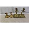 Image 3 : Brass Items: Candle Stick Holders , Decorative Plates , 2 Deer Figurines , Silverplated 