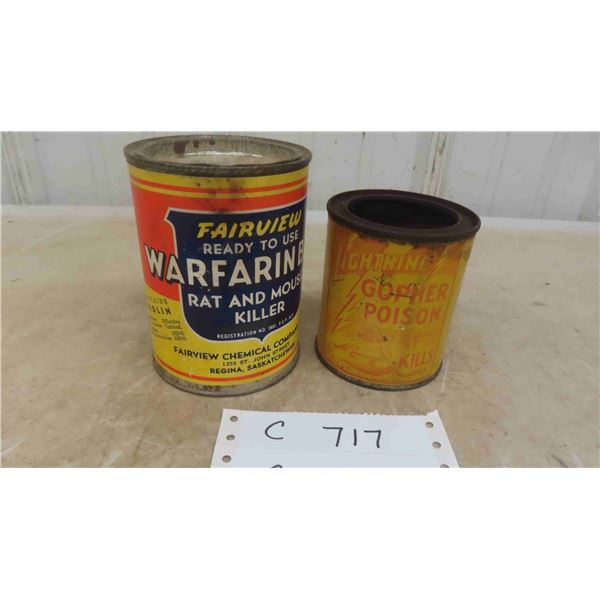 2 Vintage Tins : Lightning Gopher Poison , Fairview Warfarin Bait with Product