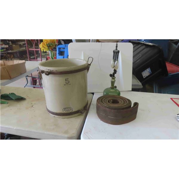 5 Gallon Medalta Stoneware Crock (Has Cracks, See Photos), Vintage Coleman Double 