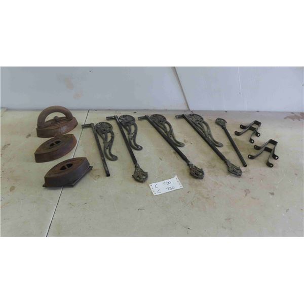 Vintage Sad Irons , Decorative Curtain Rod & More 