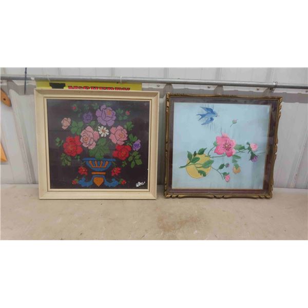 2 Framed Needlepoint Pictures - Largest 21'' x 19'' 