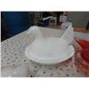 Image 3 : 2 Milk Glass Hens on Nest , Blown Glass Center Piece , Plus 