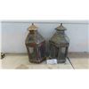 Image 1 : 2 Exterior Brass Lanterns - Masonic Temple 16 1/2'' Tall (Some Glass is Broken, See 