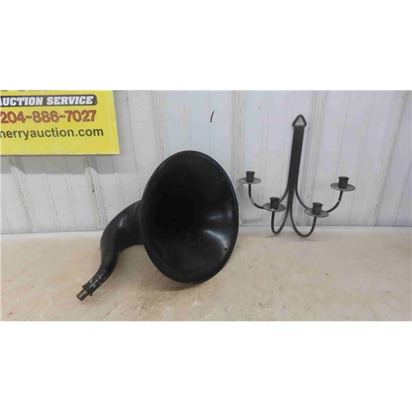 Antique Phonograph Horn , Wall Mount Candle Holder 