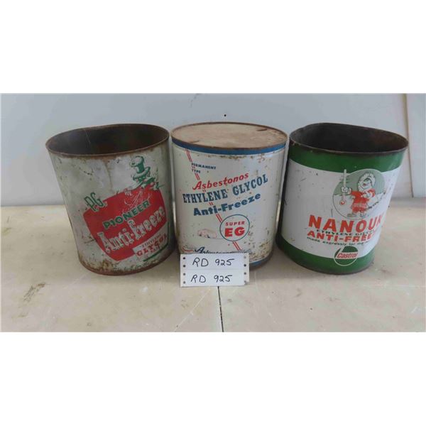 (3) 1 Gallon Antifreeze Cans : Nanouk , Pioneer , Abestonos 