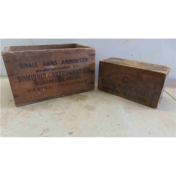 Small Arms Ammo Crate 15 1/4'' x 9 1/2'' x 9'' , Horse Shoes Nails Crate 12'' x 5 3/4'' x 6 1/4'' 