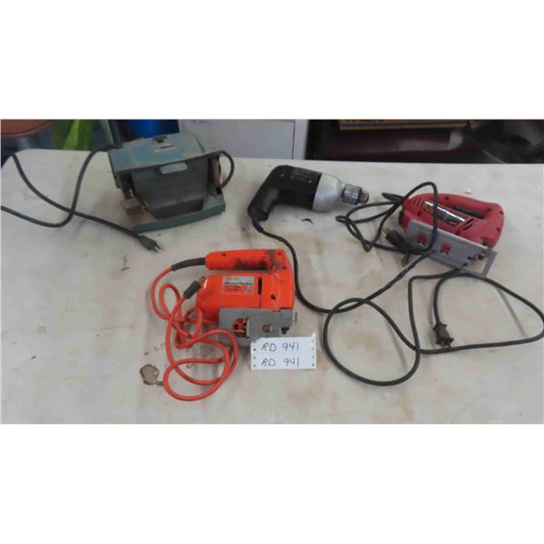 Power Tools: 13mm Drill , Jigsaw , 4 1/2'' Bench Grinder