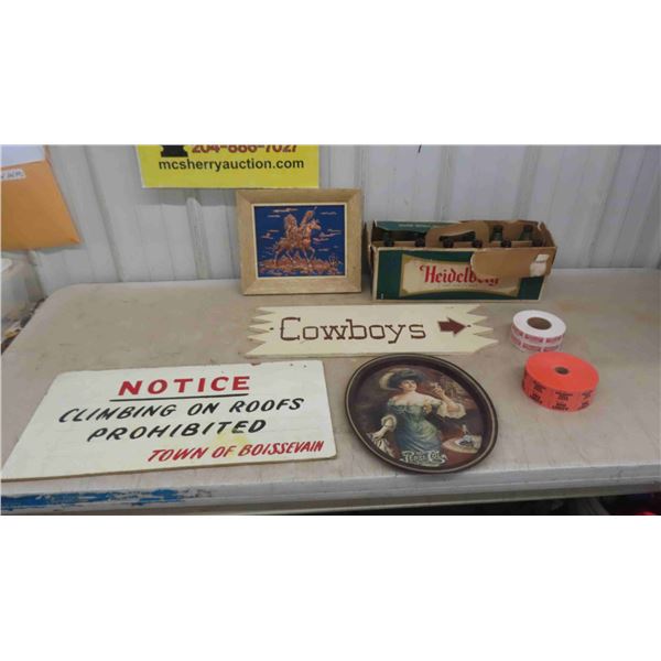 Wood Signs , 3D Copper Style Picture 13'' x 11'' , Pepsi Cola Tray , 12 Pack Heidelberg Beer 