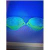 Image 1 : Uranium Glass Pair of Glass Handled Bowls Fluorescent Green Floral Design Rare