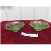 Image 2 : Uranium Glass Pair of Glass Handled Bowls Fluorescent Green Floral Design Rare