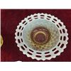 Image 2 : Vintage Vaseline Glass Citrine Green Weave Pattern Candy Dish & Bowl 