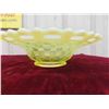 Image 3 : Vintage Vaseline Glass Citrine Green Weave Pattern Candy Dish & Bowl 