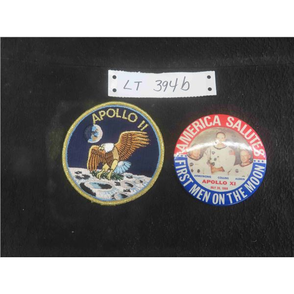 1969 Apollo XI Moon Landing Button Vintage Rare & Apollo II The Eagle Has Landed Sewn on Patch 