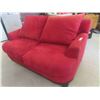 Image 2 : Microsuede Love Seat 64'' W Has Some Fade on Back Side , Seat Cushions Good on One Side 