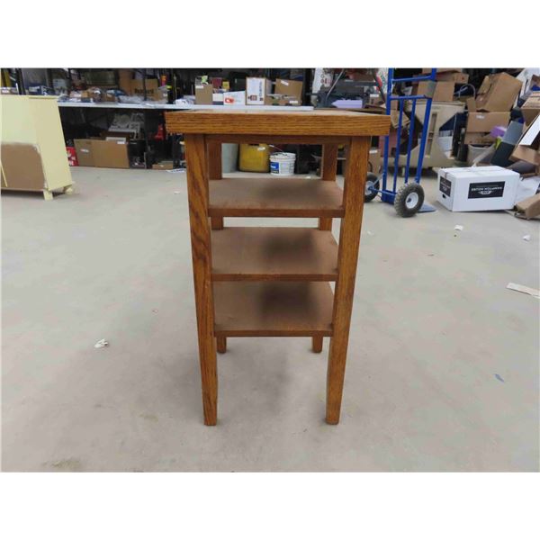 Solid Oak Table with 3 Shelves 16'' x 16'' x 30 1/4'' 