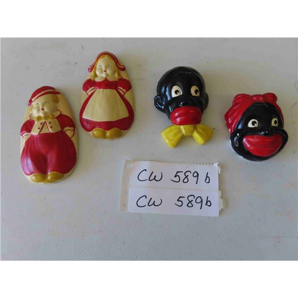 4pcs Chalkware Includes 2 Americana Pieces Approx. 3 1/4'' Tall 