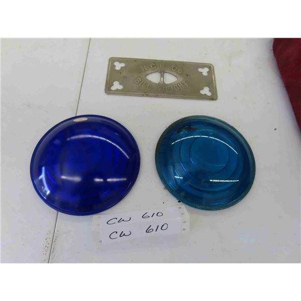 Vintage NCR Co Bill Weight , 2 Glass Lens for Railway Signal Blue/Purple 