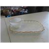 Image 2 : New Old Stock 8pce Milk White Snack Set with 22kt Gold Edge , 8pce Soup'N 