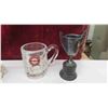 Image 2 : Coloured Glass Lamp 17'' H , A&W Mug , Metal Trays with Advertising , Bugle 