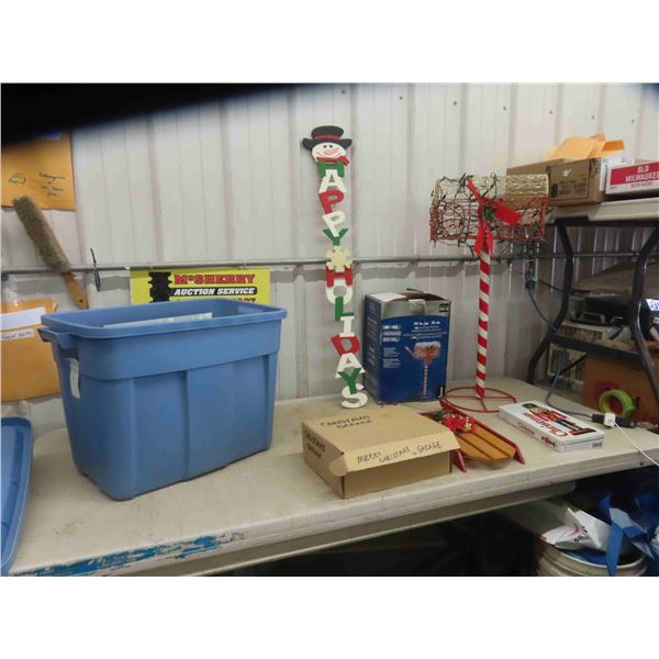 Christmas Decorations: 30'' Tall Light Up Mail Box , Wooden 'Happy Holidays' 