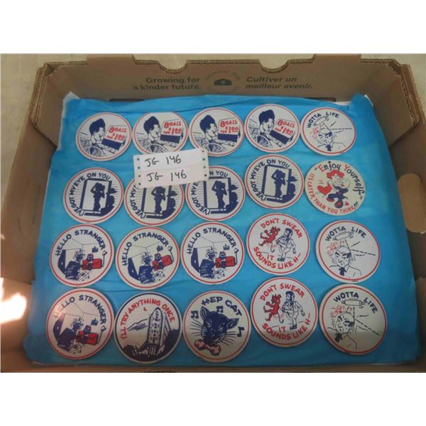 20 Vintage Collectible, Humorous Novelty Pin Back Buttons