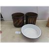 Image 1 : Enamel Basin , 2 Tri-Colour Pots 