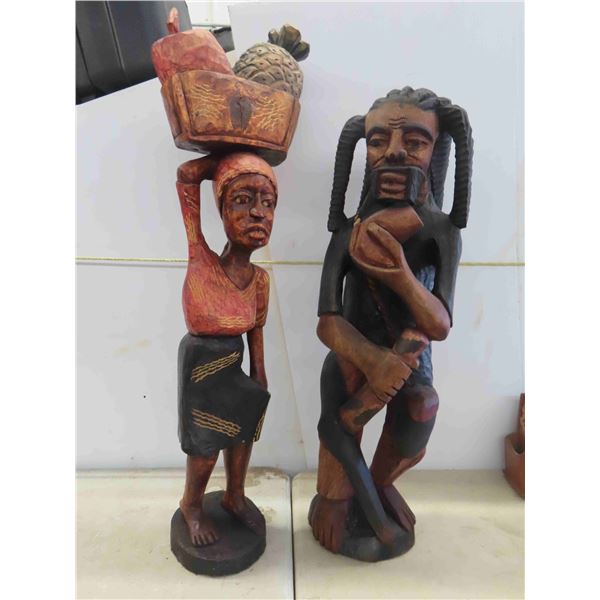 2 Wood Carved Tribal Figures 32'' & 28'' Tall