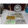 Image 1 : 7 Manitoba License Plates Including 2 Snowmobile Plates , Hubcap