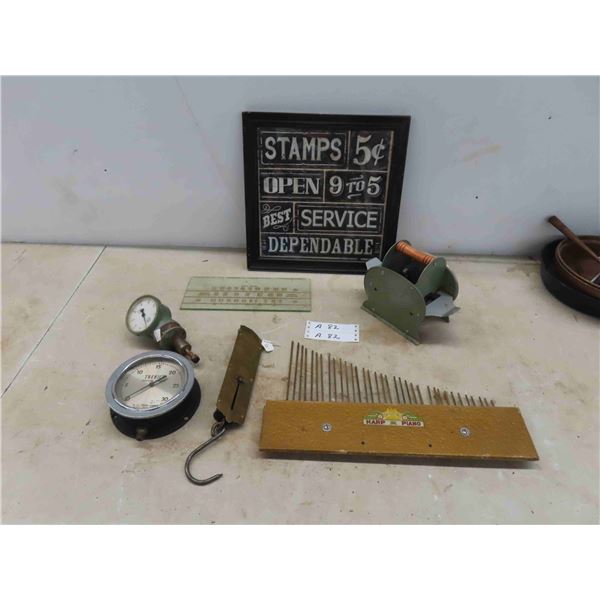 Vintage Harp Piano , Card Shuffler , 2 Gauges , Glass Face for 