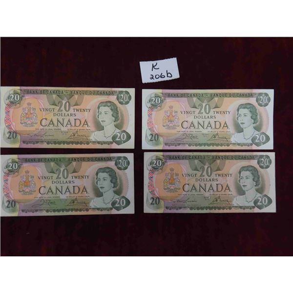 (4) 1979 Canadian $20.00 Bills 