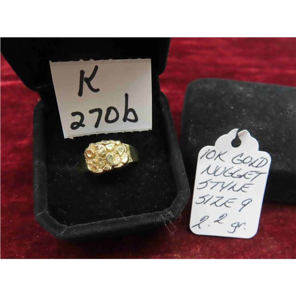 10kt Gold Nugget Style Ring Size 9 Total Weight 2.2 Grams 
