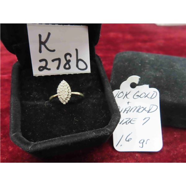 10kt Gold and Diamond Ring Size 7 Total Weight 1.6 Grams 