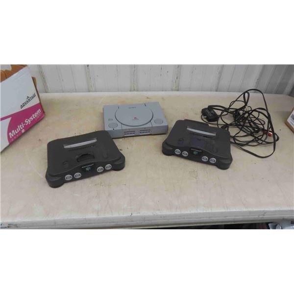 2 Nintendo 64 Consoles , 1 Power Supply , Playstation Console No Power Cord 
