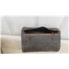Image 7 : 1940s Wood Crate Lunch Box 10'' x 18'' x 12'' , Old Wood and Leather